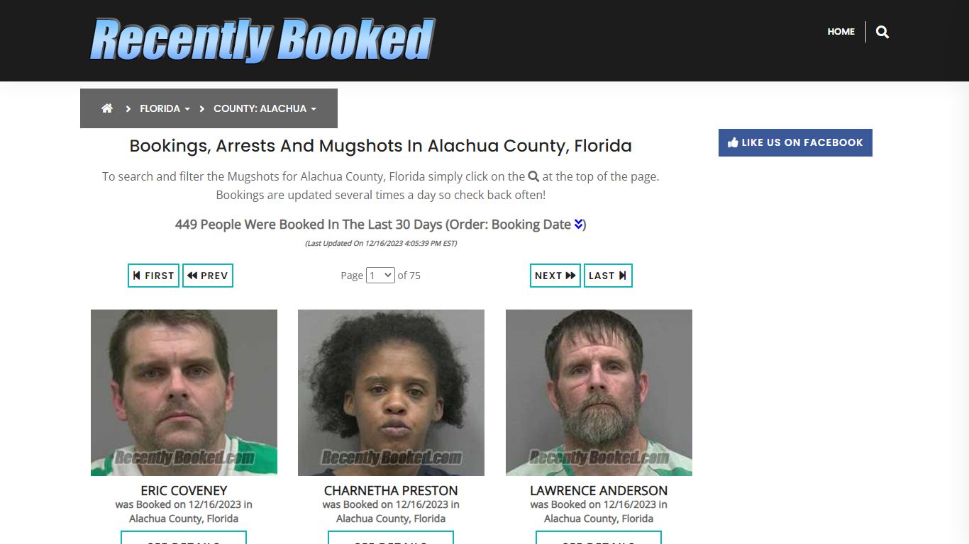 Recent bookings, Arrests, Mugshots in Alachua County, Florida